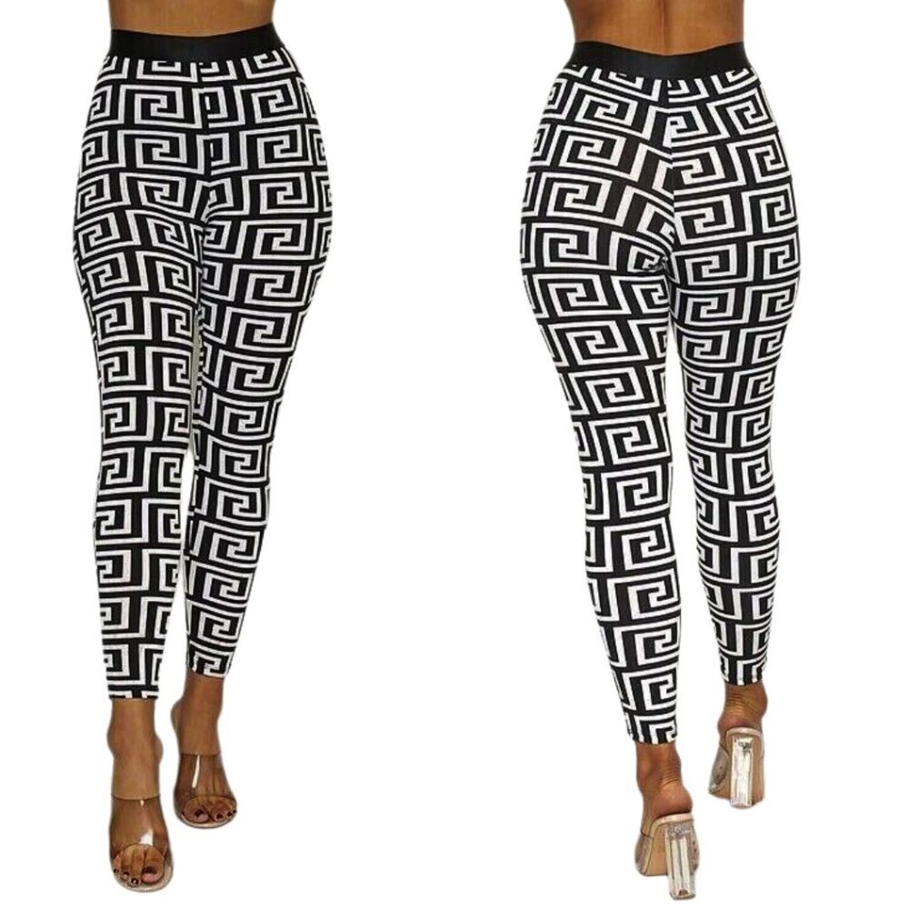Greek Key Printed Leggings Pants in Sizes in  XS